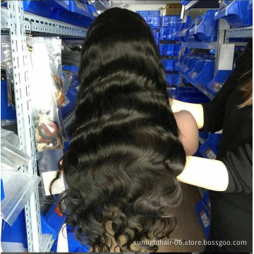 Sunlight Malaysian 100% Human Hair Body Wave Large 13x4Lace Front adjustable Wig, virgin body wave  burmese hair black wigs